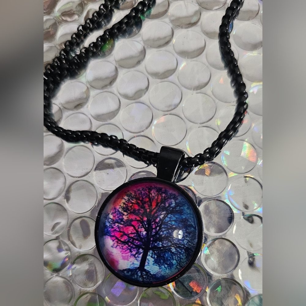 New Tree of Life Necklace on Black Chain